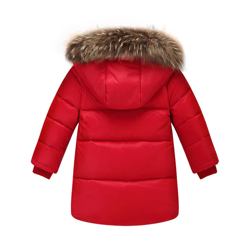 Nature Fur winter down jacket for boys coats girl clothes children's clothing thicken outerwear parka kids 80-160cm