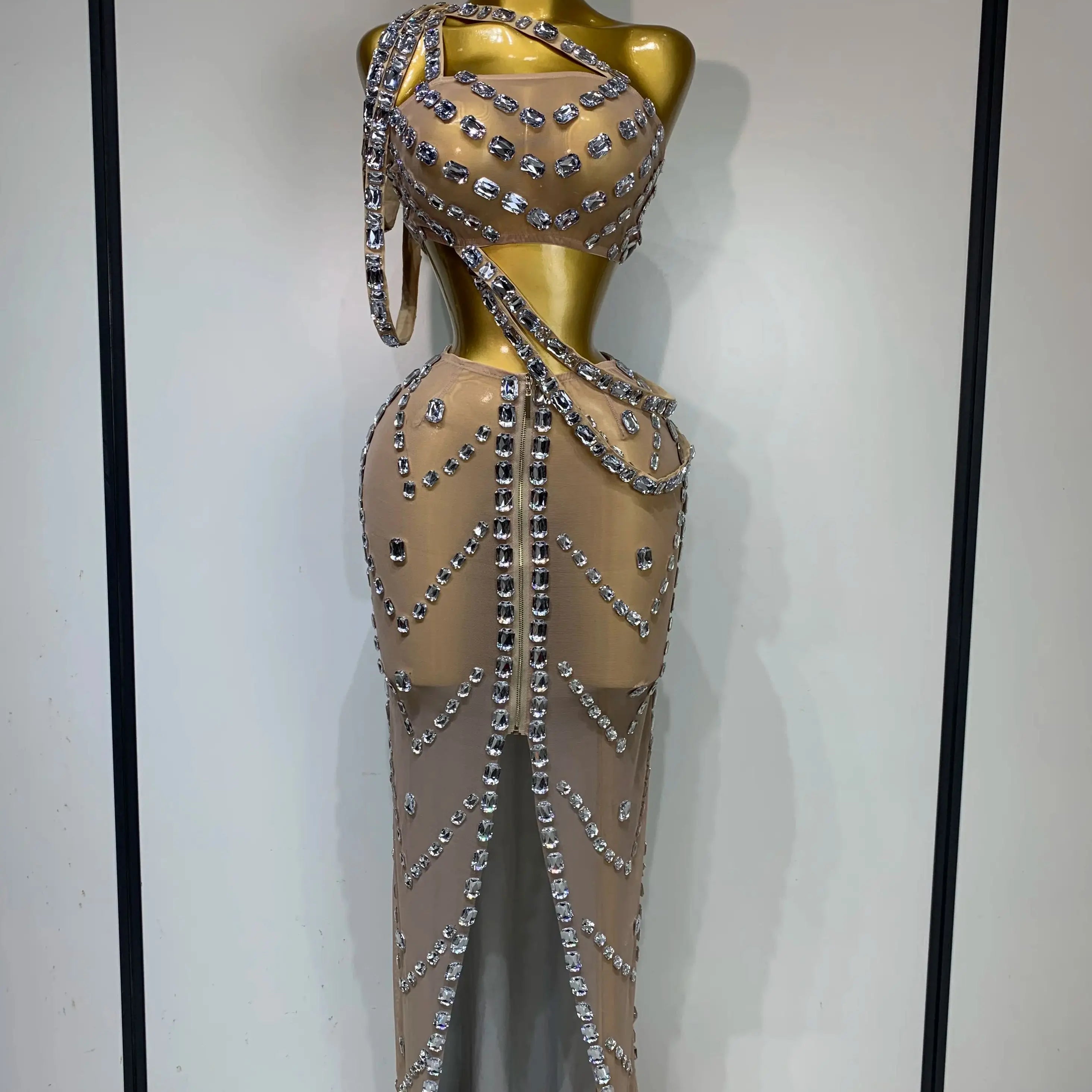 Celebrate Luxury Birthday Stage Show Wear Sparkling Rhinestones Two Pieces Set Sleelveless Evening Party Dresses Club Outfit