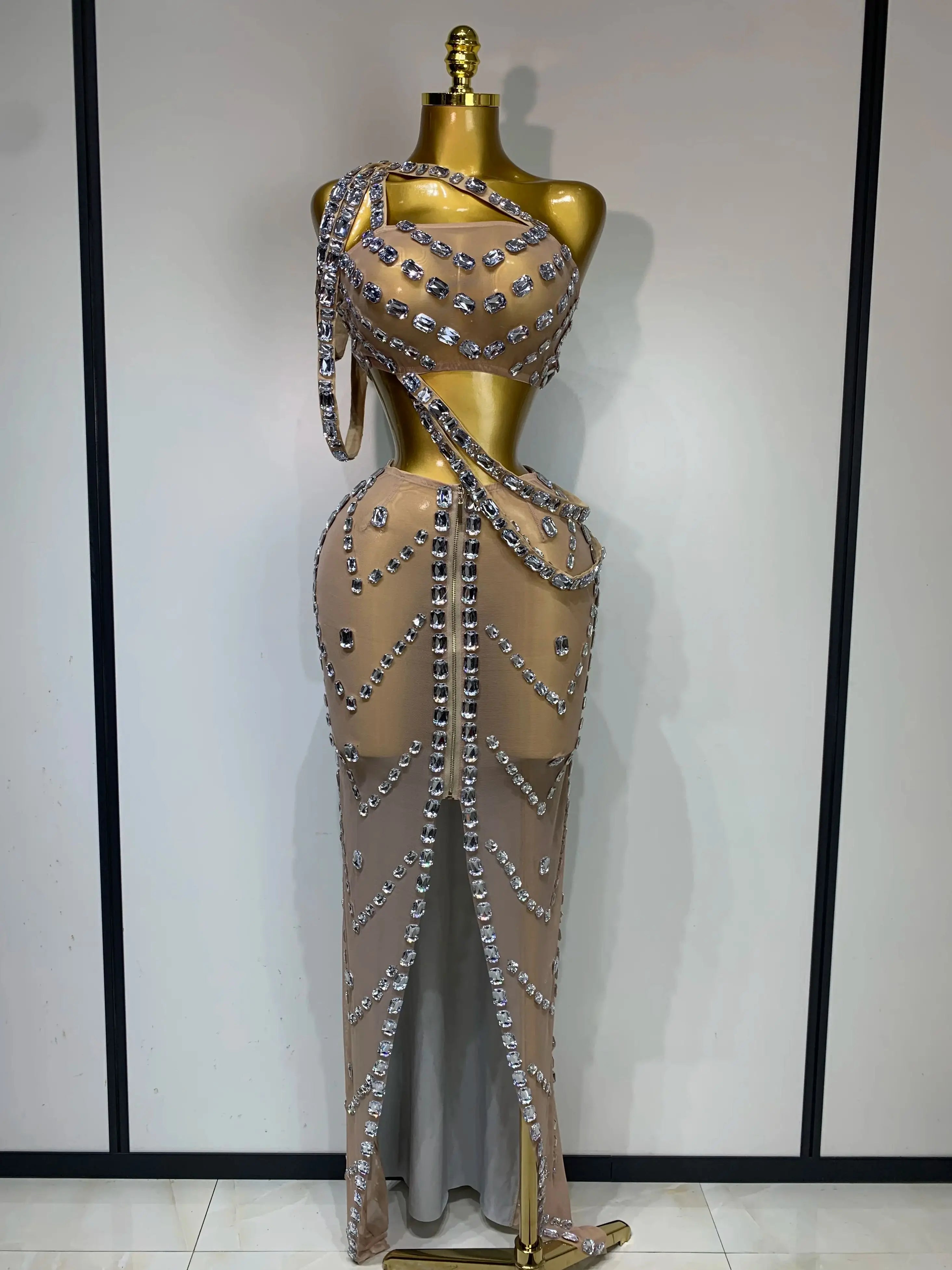 Celebrate Luxury Birthday Stage Show Wear Sparkling Rhinestones Two Pieces Set Sleelveless Evening Party Dresses Club Outfit