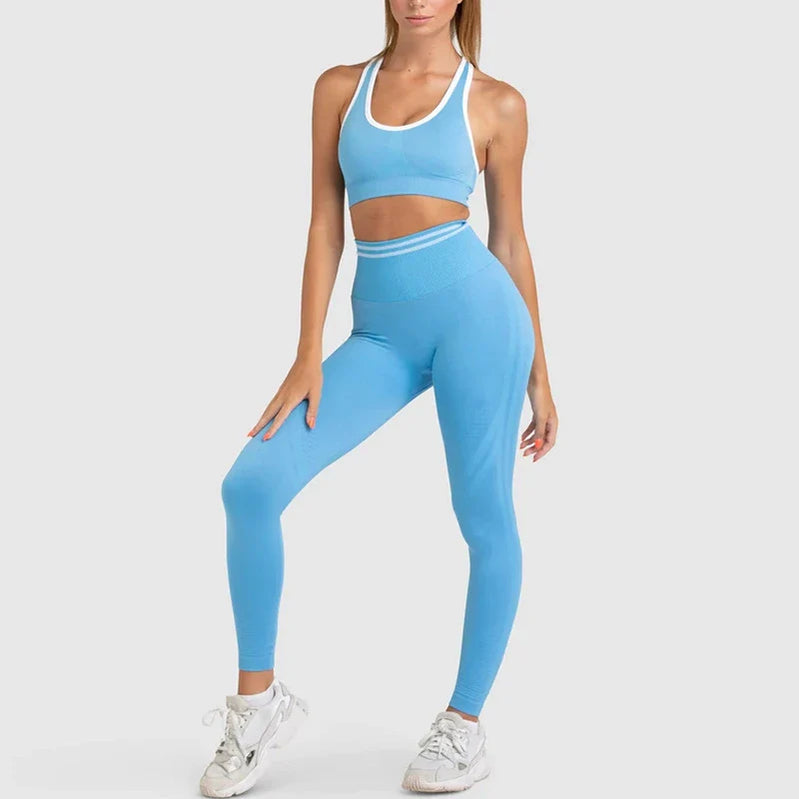 Seamless Yoga Sets Sports Fitness Peach Hip-lifting Shorts Beauty Back Short-Sleeved Suits Workout Gym Leggings Set for Women Lake Blue3