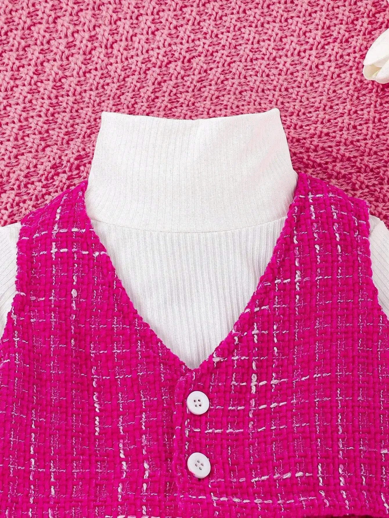 3-piece Autumn/Winter Baby Girl Cute and Sweet Western-Style White Long-Sleeved Rose Red Vest and Skirt Warm Comfort Suit