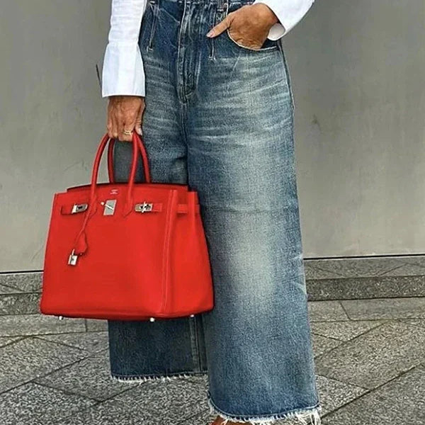 Modigirl Women's Fall Distressed Jeans New Spring Summer Fashion High Waist Wide Leg Loose Pockets Casual Pants Bottoms DENIM BLUE