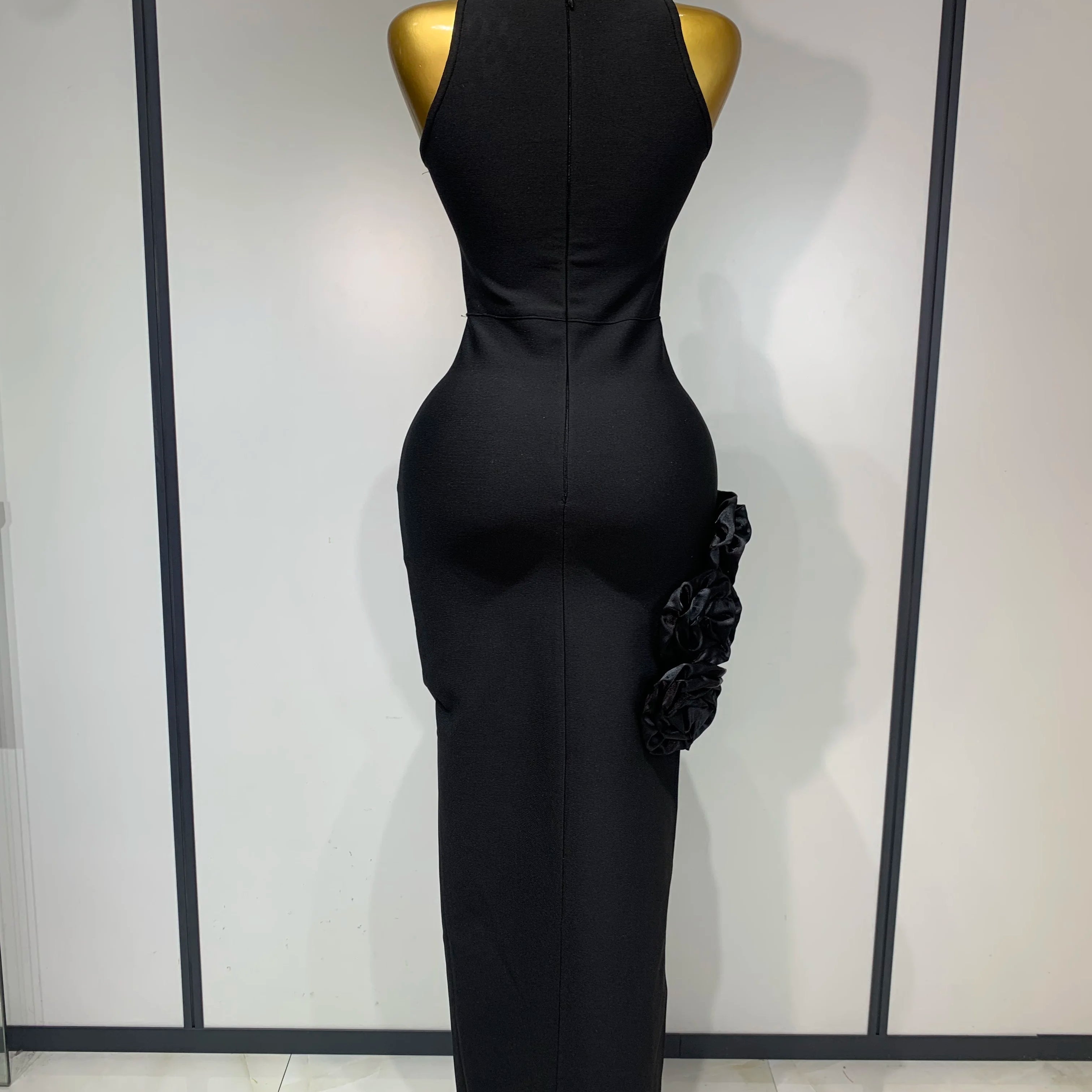 Women Fashion Celebrity Sexy Applique Black Long Bodycon Bandage Dress 2025 Elegant Evening Party Club Luxury Birthday Dresses