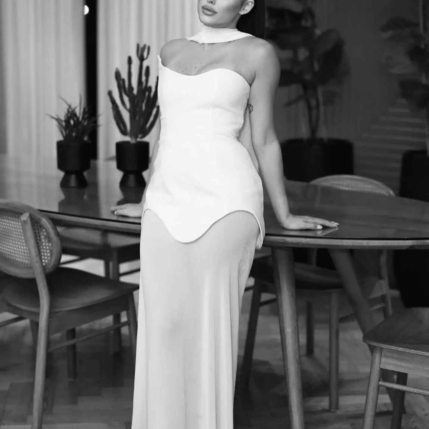 Vestido longo preto e branco feminino, sexy, sem alças, moda bandagem, colado ao corpo, celebridade, tapete vermelho, vestido de festa à noite