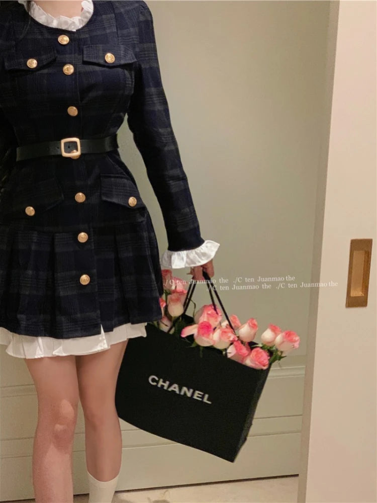 French Vintage Autumn Women Korean Fashion Elegant Party Mini Dress Female Long Sleeve Sweet One-piece Dress