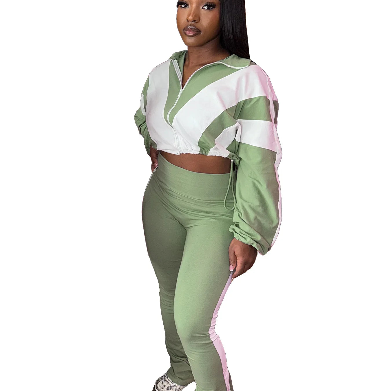 CM.YAYA Active Patchwork Women's Set Zipper Sweatshirt Jacket and Long Pants Suit 2025 Sporty Two 2 Piece Sets Outfit Tracksuit