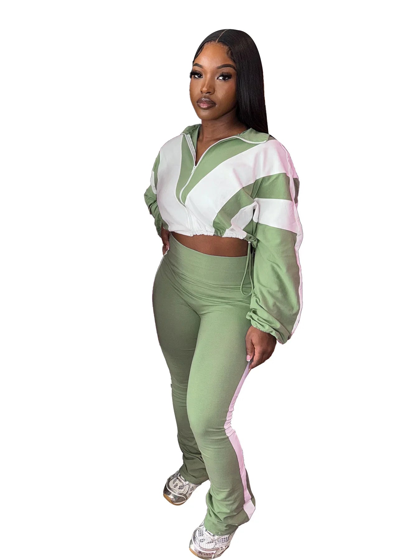 CM.YAYA Active Patchwork Women's Set Zipper Sweatshirt Jacket and Long Pants Suit 2025 Sporty Two 2 Piece Sets Outfit Tracksuit