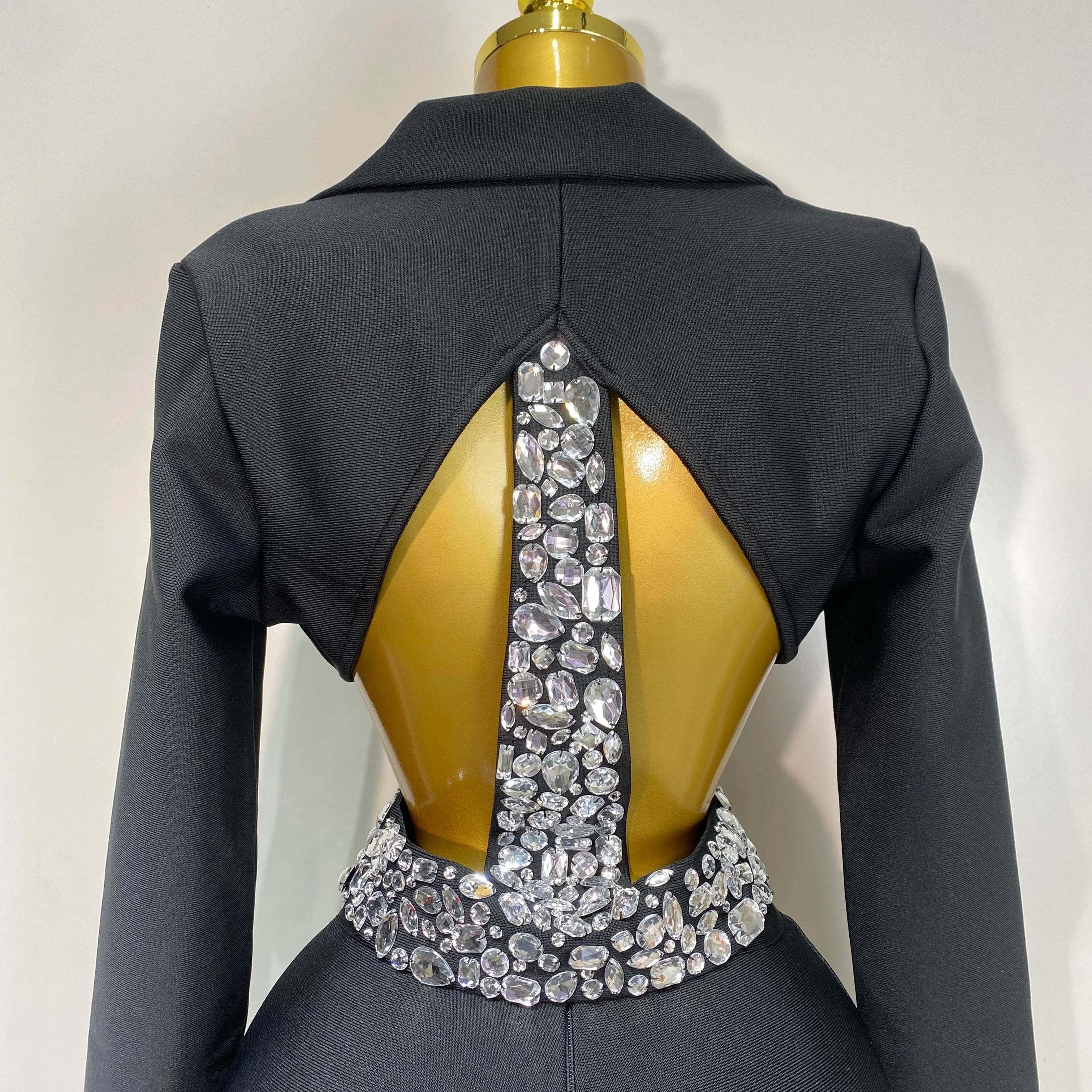 Conjunto feminino sexy com recortes, manga longa, com contas, bodycon, duas peças, calça, bandagem, designer de celebridades, moda feminina, conjunto de aniversário de luxo