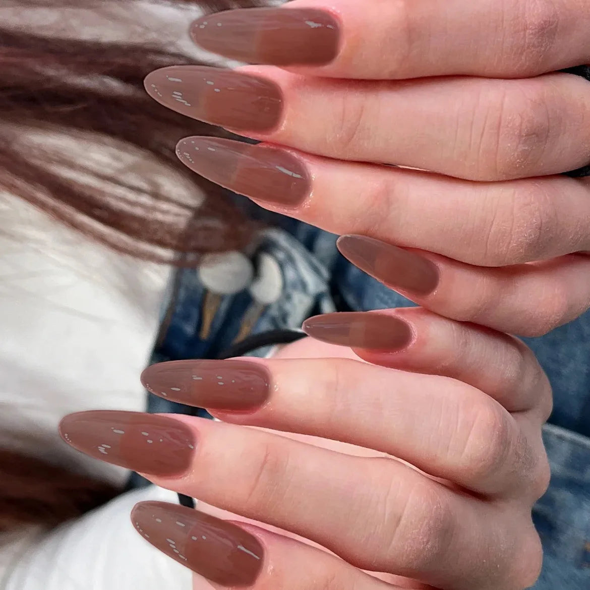 24pcs/set nude brown white fake nails for fall winter season french almond tips faux ongles press on false nail supplies