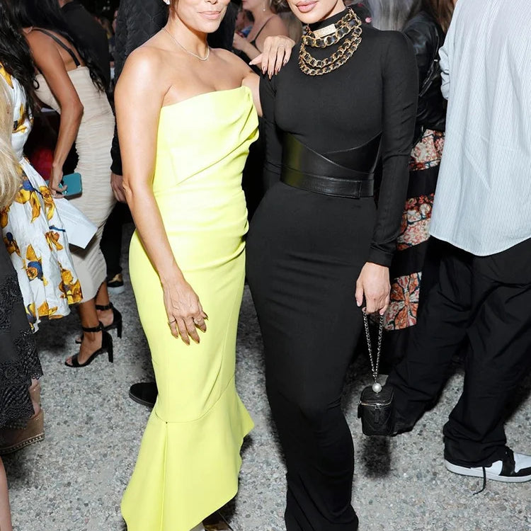 Half Turtleneck Long Sleeves Faux Fur Waistband Autumn Winter For Women Maxi Dress Elegant Sexy Bodycon Party Club