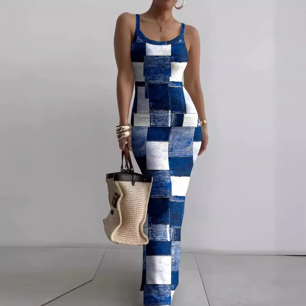 CM.YAYA Summer Women Sleeveless Strap O-neck Sexy 2024 Summer Long Evening Dress Knit Ribbon Night Club Party Maxi Dresses