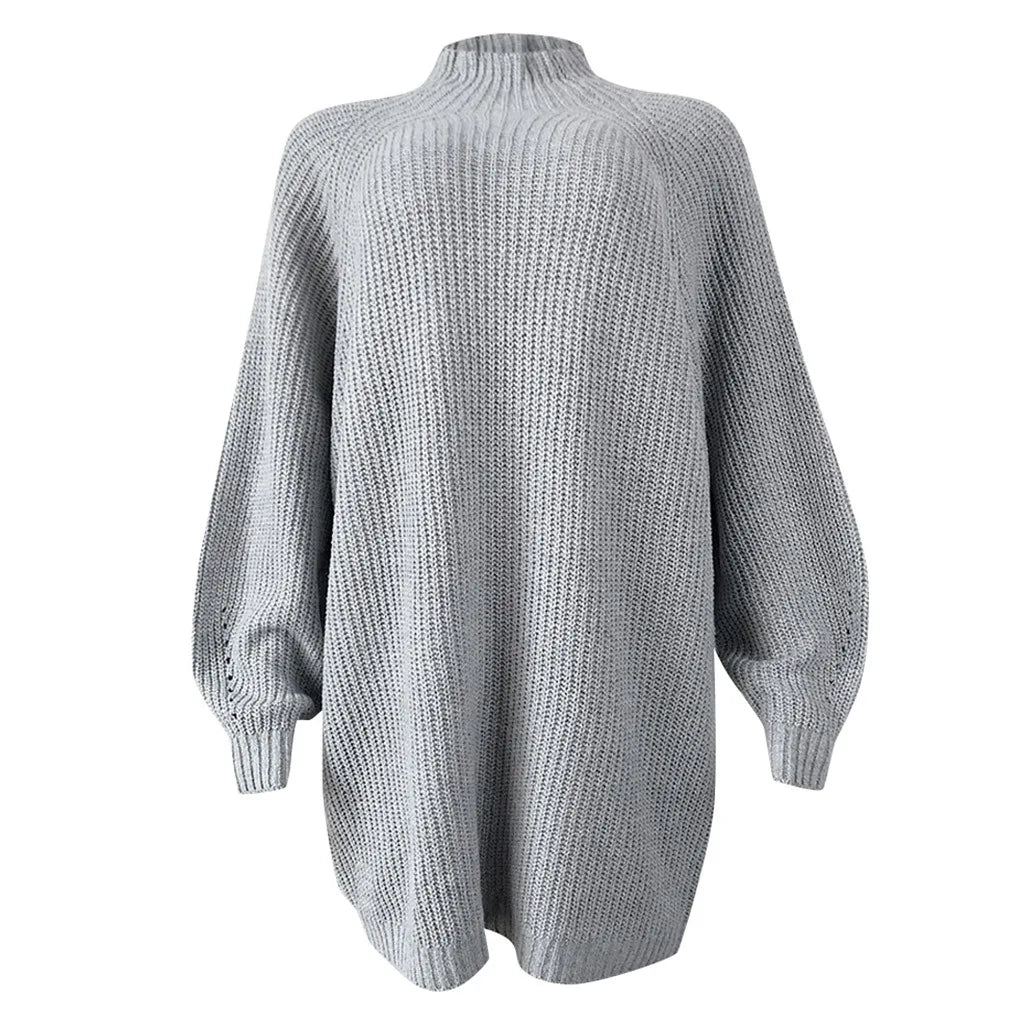 Women Turtleneck Oversized Knitted Dress Casual Long Sleeve Autumn Winter High Waist Loose Sweater Dress Pullover Jumper