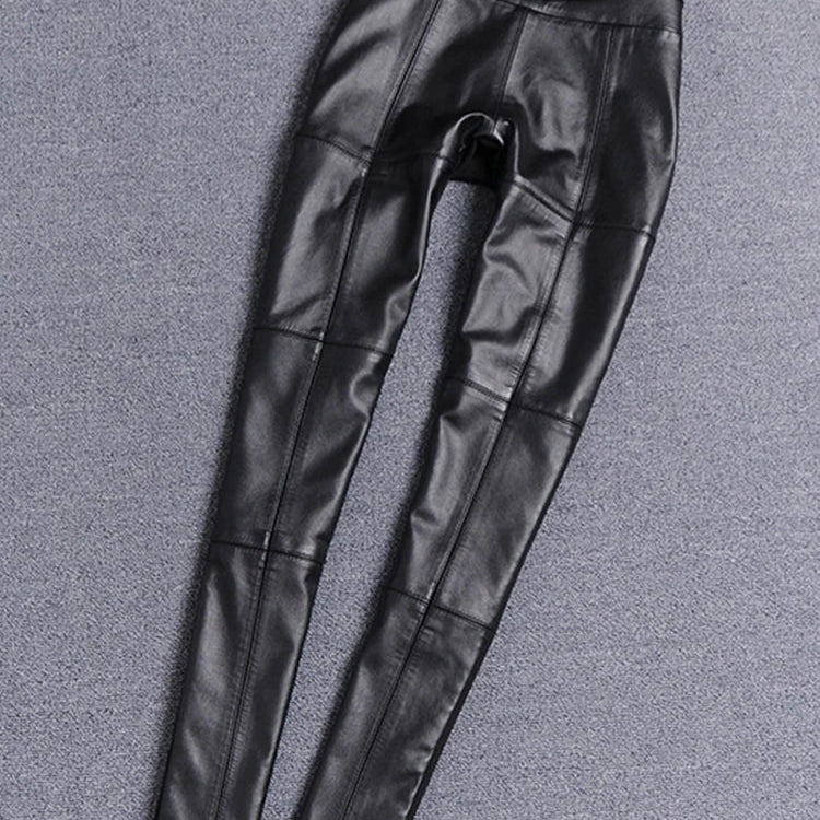 Spring Autumn Fitted Black Soft Stretchy Pu Leather Pencil Pants Leggings Women High Waist Elegant Bottoms 2022 Fashion