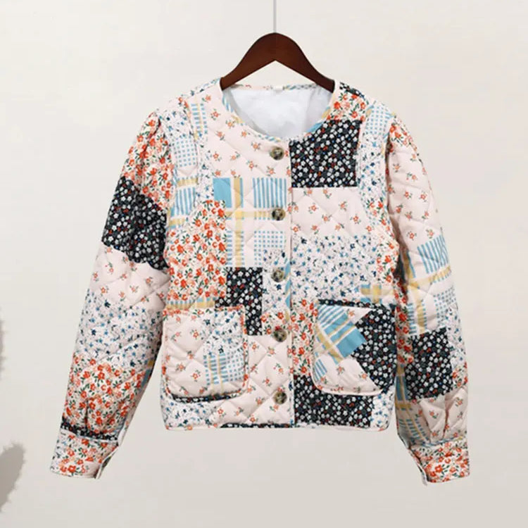TRAFZA Women's Flower Print Coat Quilted Reversible Long Sleeve Open Front Two In One Jackets Autumn Vintage Streetwear