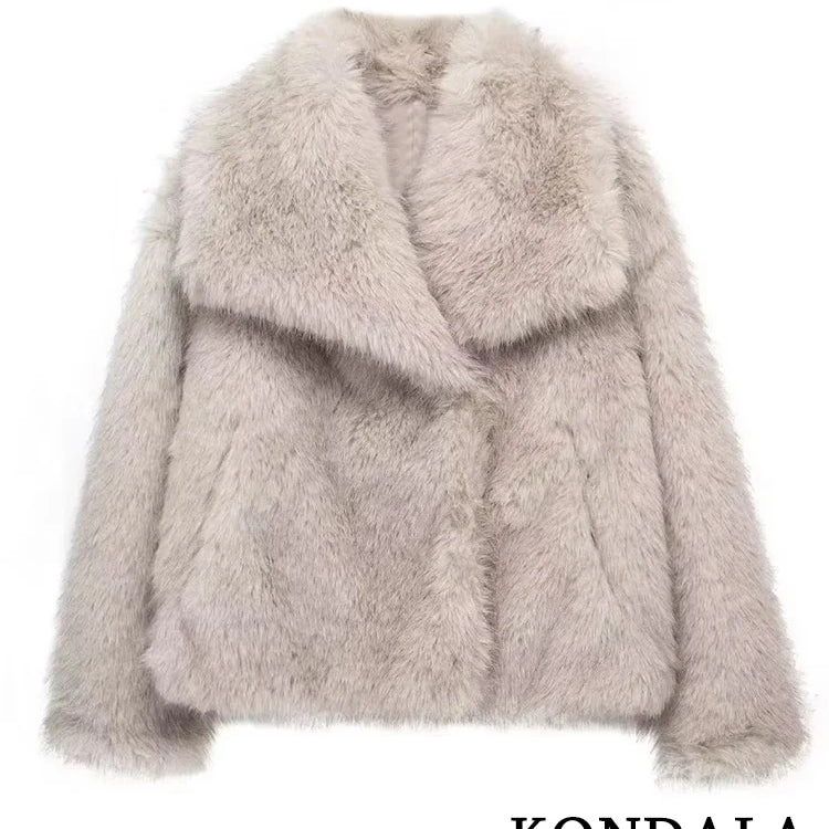 Vintage Faux Fur Oversized Coats Women Fashion Autumn Winter Thick Warm Jackets Casual Pockets Elegant Outwears
