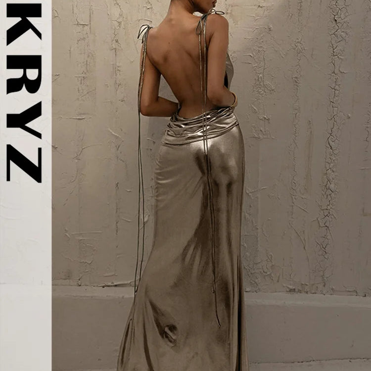 Ladies New Elegant Evening Party Dress Women Sleeveless Backless Sexy Bodycon Maxi Dresses Female Clubwear Fashion Prom Outfits