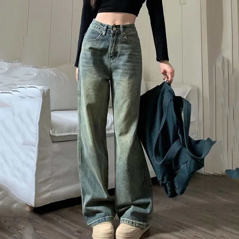 Vintage High Waist Straight Jeans Women 2024 Spring Wide Leg Cargo Pants Woman Streetwear Chic Loose Denim Trousers Mujer