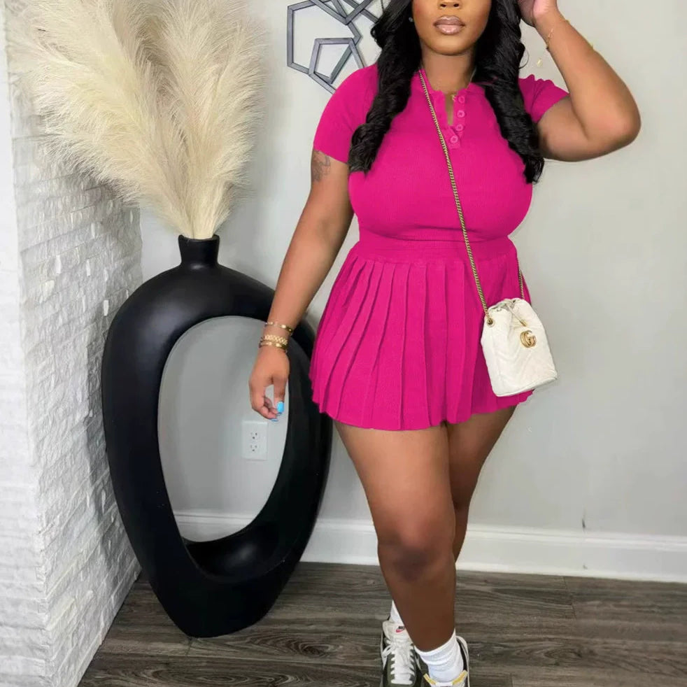 CM.YAYA Fashion Sport Women's Set Pleated Mini Skirt and Short Sleeve T-shirt Top 2024 Street Two 2 Piece Dress Sets Outfits