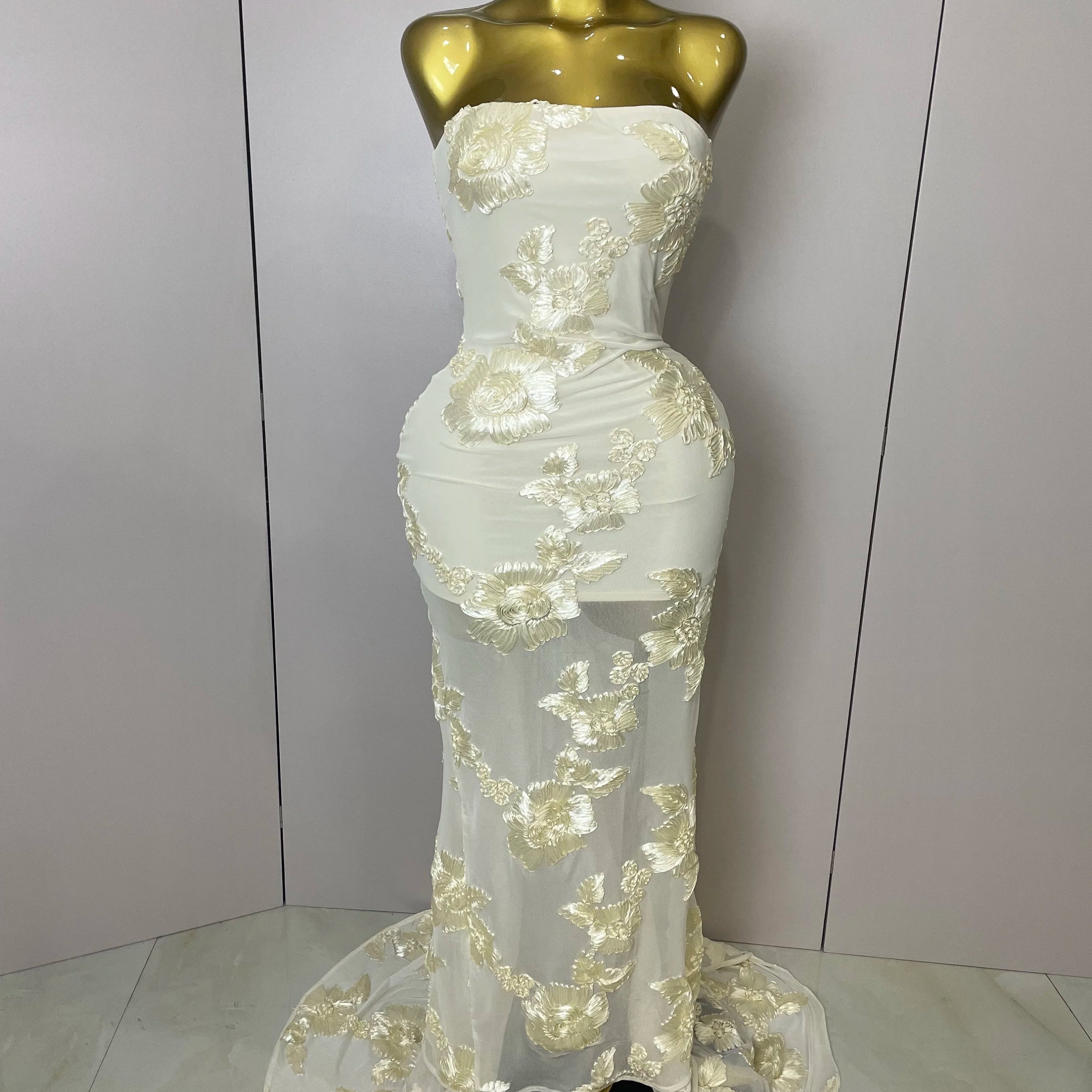 2025 New Top Quality Women Sexy Strapless Embroidery Floor-length Maxi Dress Celebrate Evening Party Prom Cocktail Outfit
