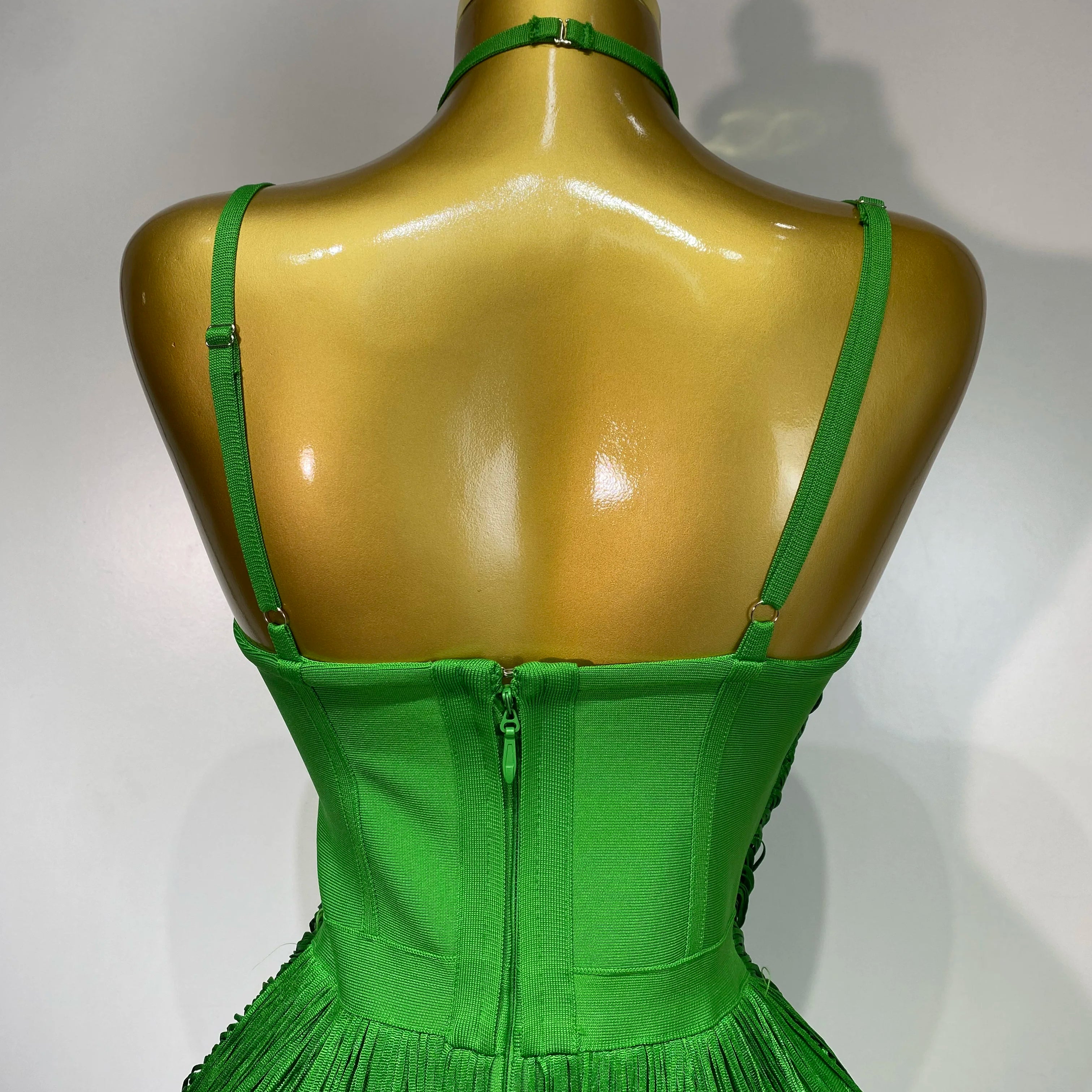 Women Sexy Backless Tassel Green Ankle Bodycon Bandage Dress 2025 Celebrity Elegant Evening Club  Luxury Birthday Party Outfit ﻿