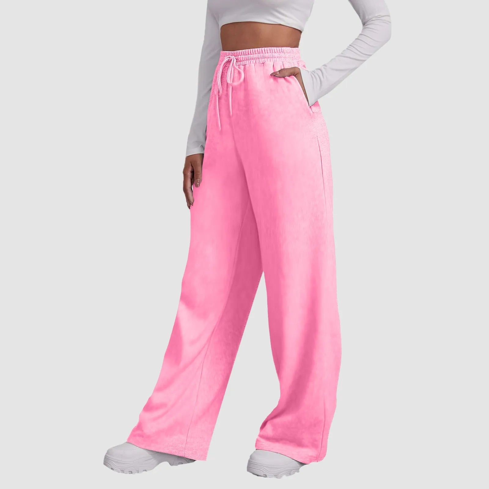 Wide Leg Pants For Women’S Fleece Lined Sweatpants Straight Pants Bottom All-Math Plain Fitness Joggers Travel Basic Pants Pink-C CN