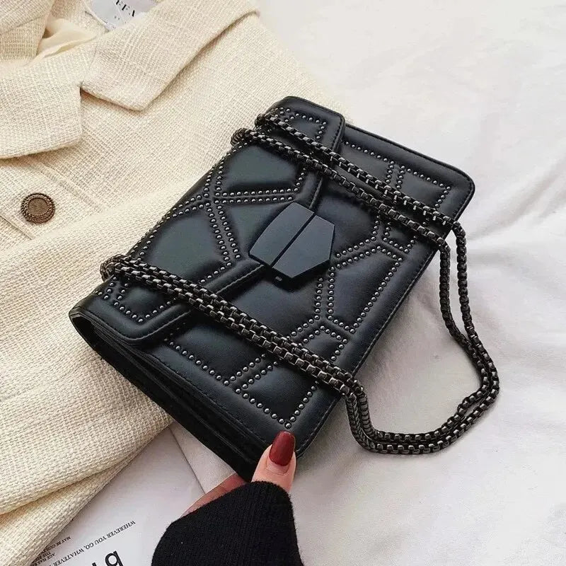 Vintage Rivet Chain Small Shoulder Bags For Women Flap PU Leather Fashion Small Square Crossbody Bag Designer Handbag