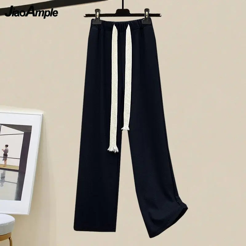 Autumn/Winter New in Matching Set Women's Loose O-Neck Knit Sweater Wide Leg Pants Two Piece Korean Elegant Tracksuit Suit