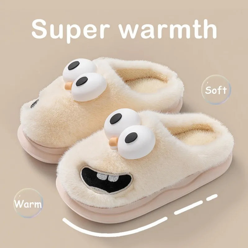 Lovely Cute Cat Slippers Fluffy Furry Women Home Platform Slippers Men Winter Plush Slides Indoor Fuzzy Slippers Cotton Shoes StyleC-White