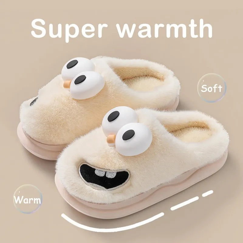 Lovely Cute Cat Slippers Fluffy Furry Women Home Platform Slippers Men Winter Plush Slides Indoor Fuzzy Slippers Cotton Shoes StyleC-White