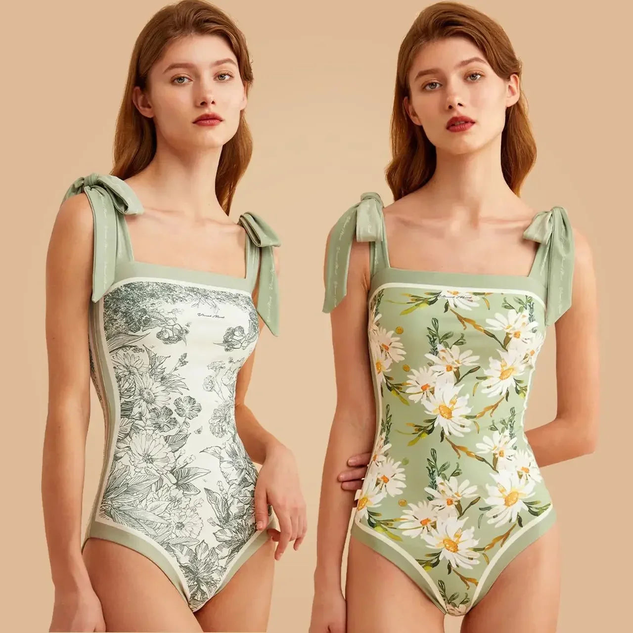 Vintage Printed Double-sided Wear Swimming Bathing Suit Women Bandage Sexy One Piece Swimsuit Beachwear Swimwear Woman