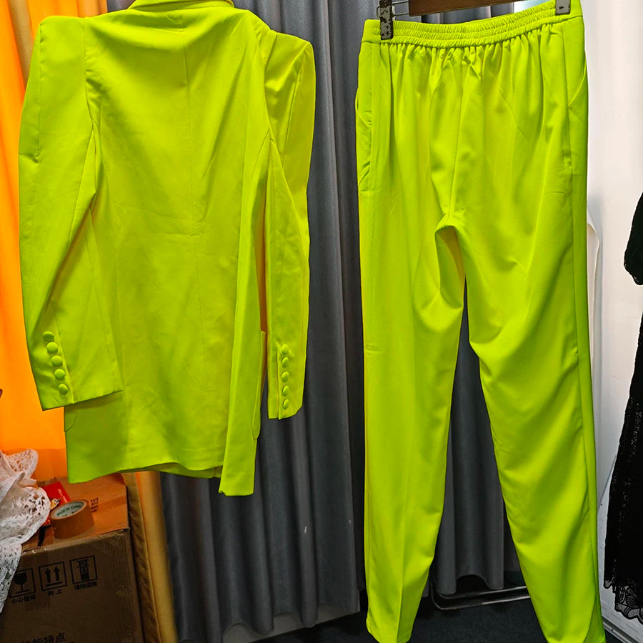 TWOTWINSTYLE Solid Two Piece Set for Women Lapel Long Sleeves Patchwork Pockets Loose Blazer High Waist Pant Sets Female Clothes