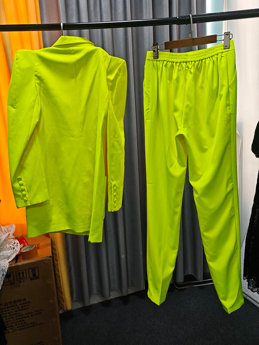 TWOTWINSTYLE Solid Two Piece Set for Women Lapel Long Sleeves Patchwork Pockets Loose Blazer High Waist Pant Sets Female Clothes