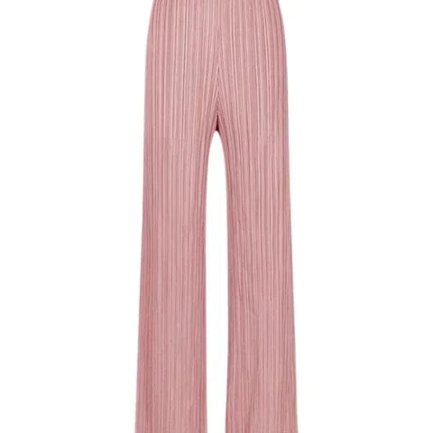 Spring Summer Autumn Women Casual Elegant Ladies Miyake Designer Casual Loose Straight Pleated Pants High Waist Trousers Pink One Size