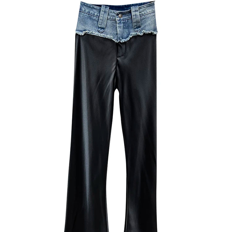 DEAT Denim Patchwork Straight Pants Women's High Waist Slim Personality Streetwear Versatile Trousers 2023 Summer New 11XX4063