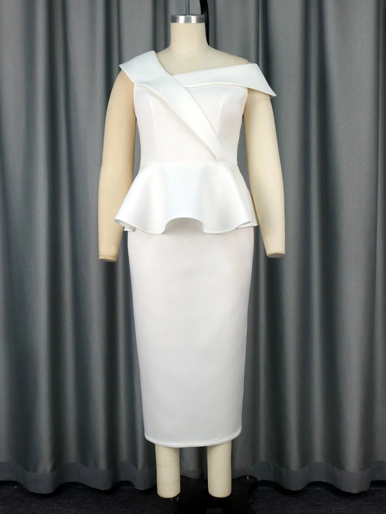 Plus Size White Dress Party Women's One Shoulder Short Sleeve Slim Fit Midi Dresses Elegant Birthday Club Evening Gowns