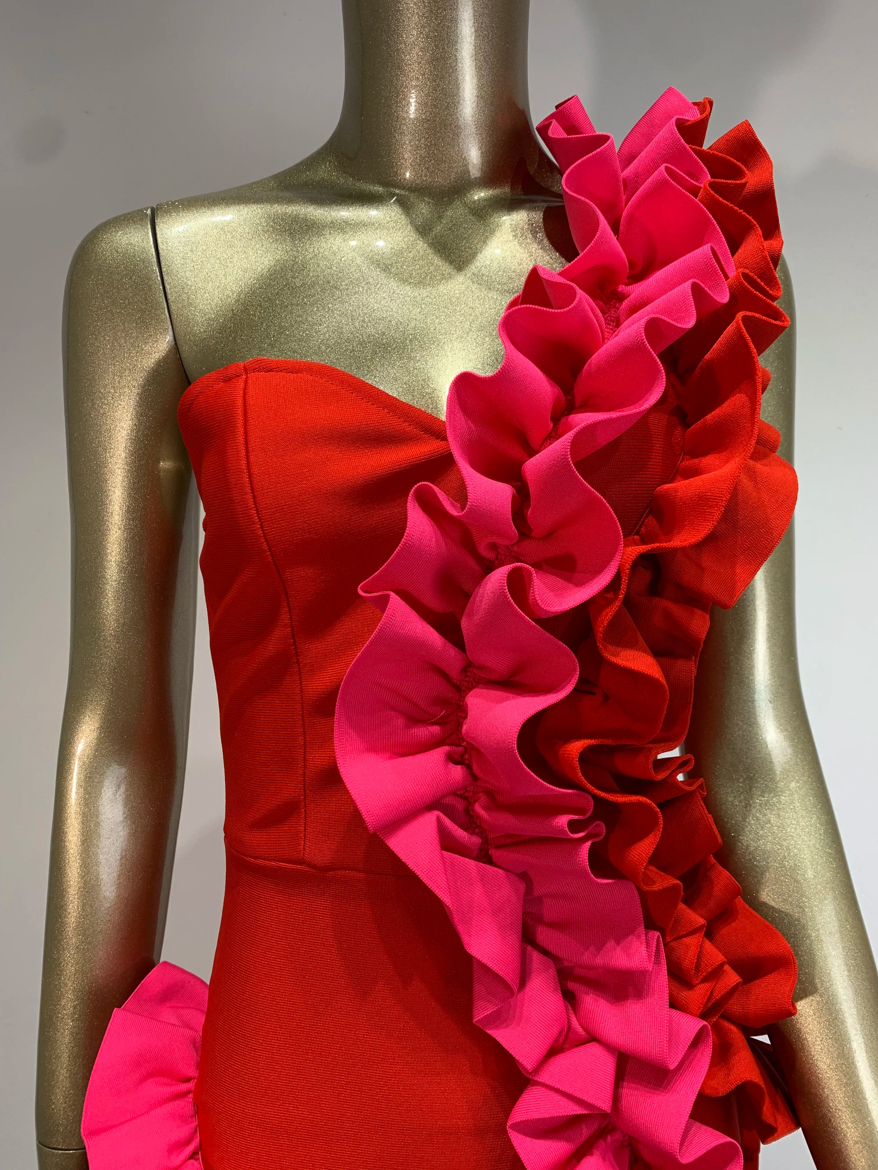 Women Summer Bandage Dress 2024 Women Celebrity Sexy One Shoulder Ruffles Red Bodycon Elegant Evening Club Party Dress