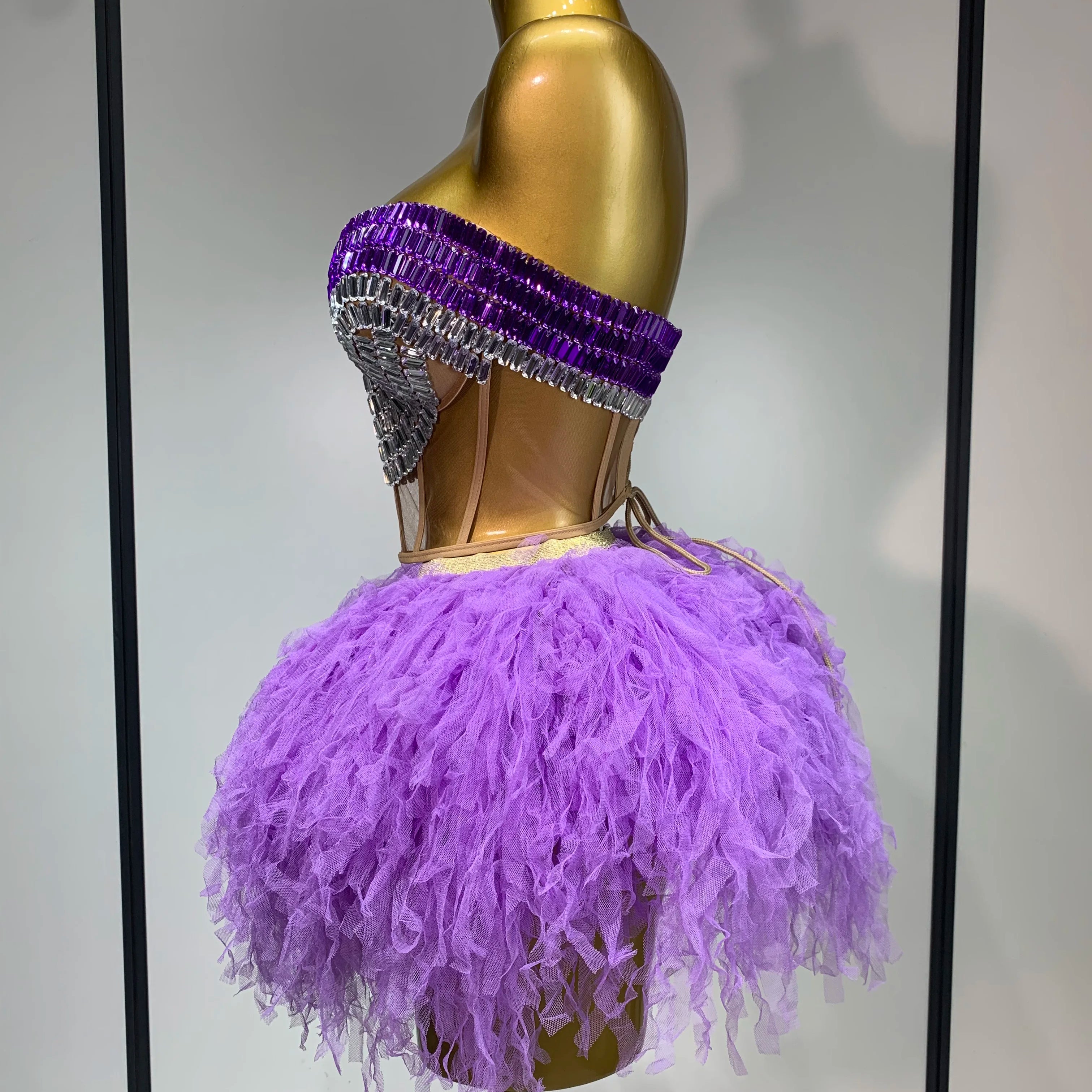 Sparkly Rhinestones Sexy See Through Blackless Two Pieces Set Women Luxury Birthday Outfit Evening Party Stage Perform Outfit