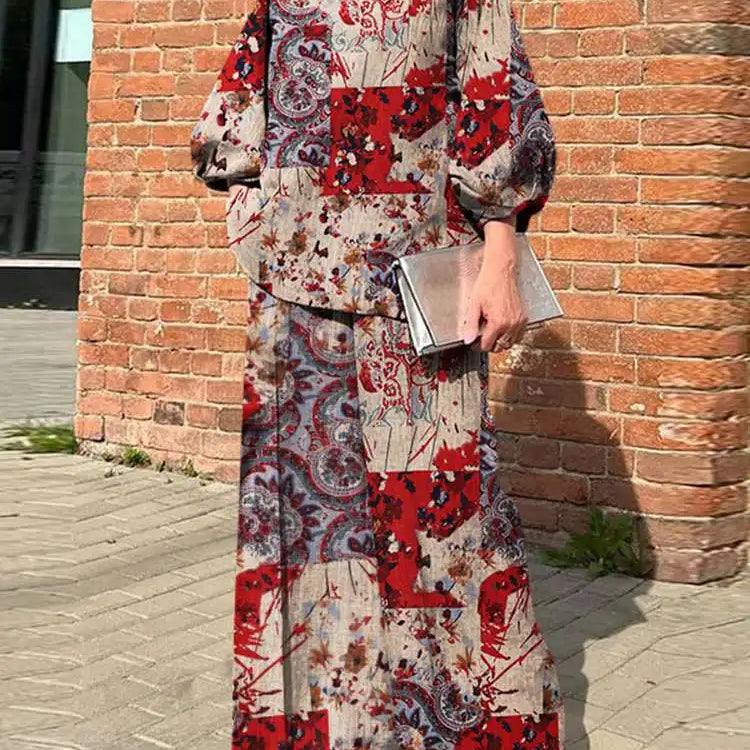 Plus Size ZANZEA Bohemian Matching Sets Casual Printed 2pcs Suits 2023 Women 3/4 Sleeve Tops Tracksuit Autumn Wide Leg Pant Sets