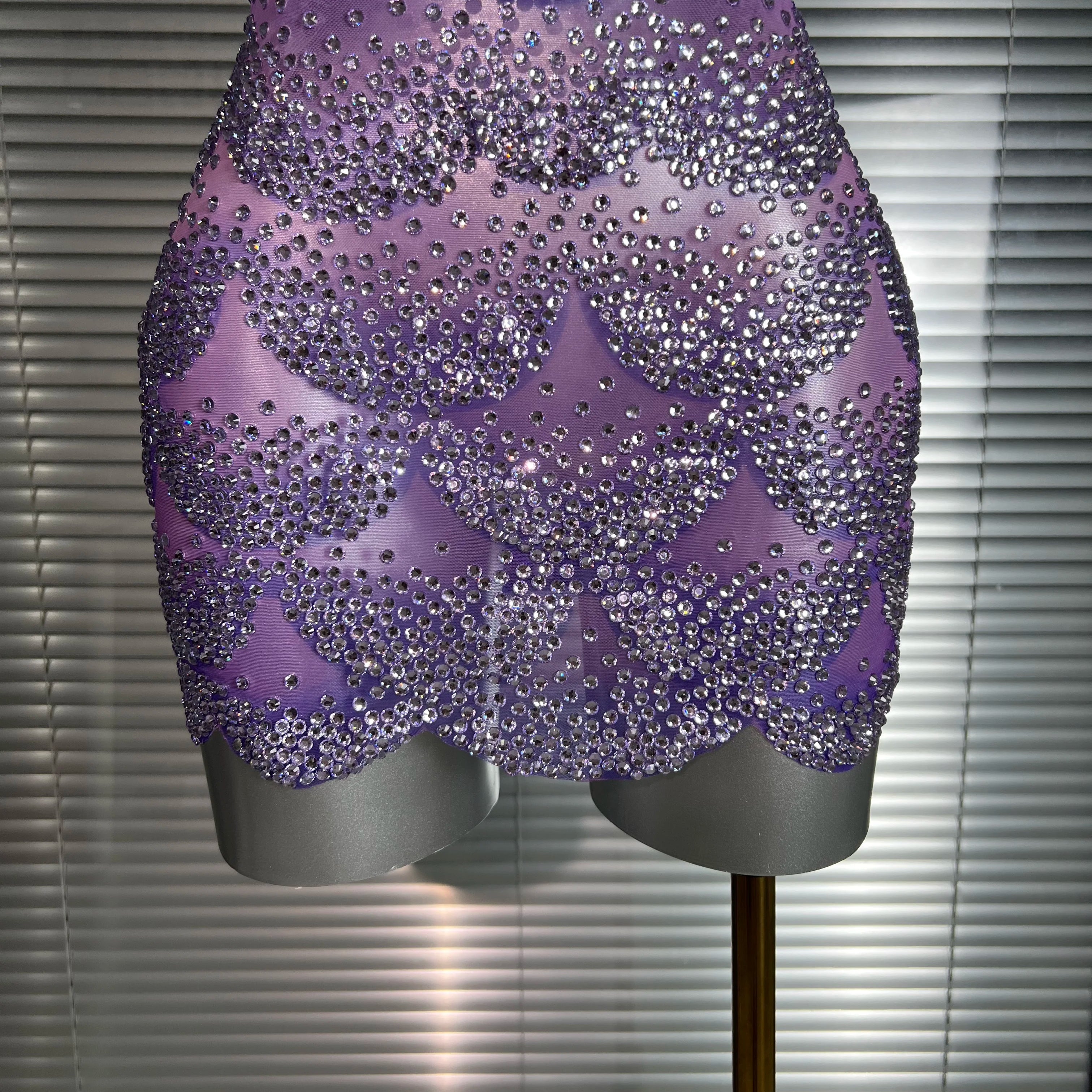 Celebrity New Women Sexy Mesh Sheer Crystal Rhinestones Stage Costume Stage Dancer Night Club Tank Mini Party Dress