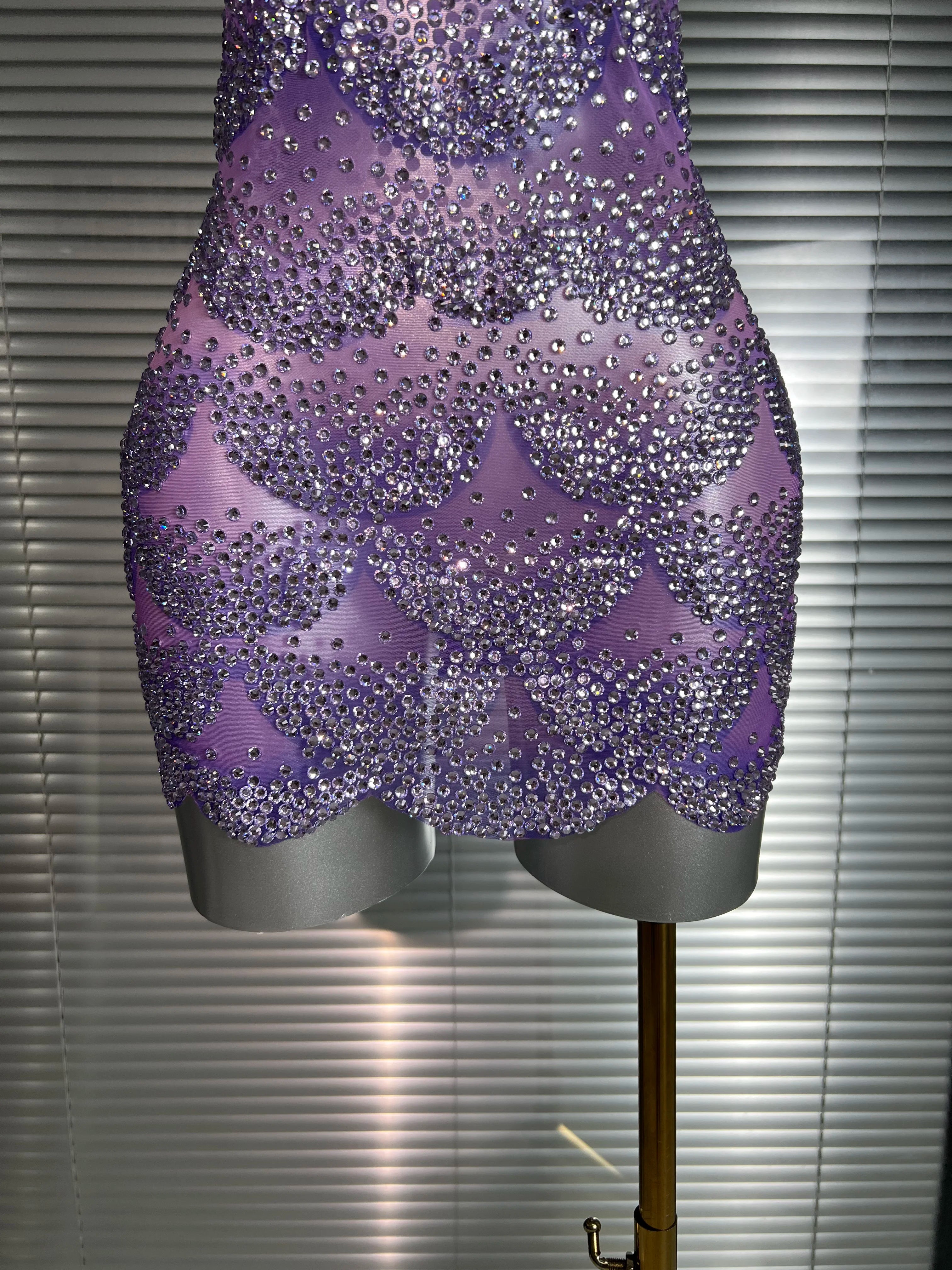 Celebrity New Women Sexy Mesh Sheer Crystal Rhinestones Stage Costume Stage Dancer Night Club Tank Mini Party Dress