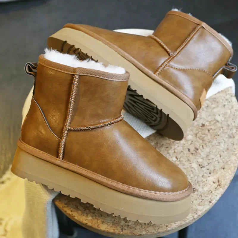 Women's Newest Australian Classic Real Cowhide Real Wool Snow Boots Winter Waterproof Stain and Oil Resistant Warm Leather