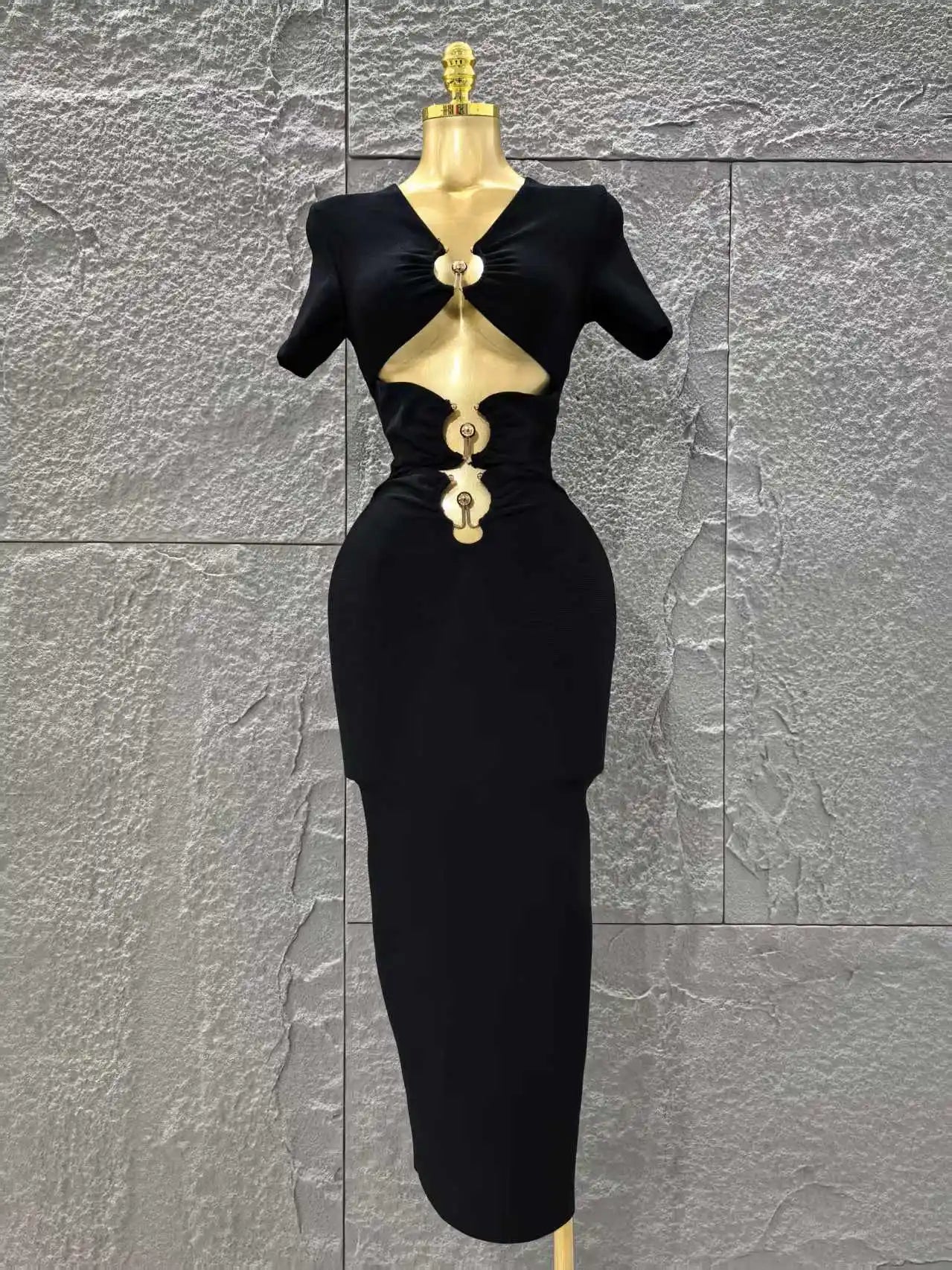 High Quality Women Sexy Short Sleeve Keyholes Bodycon Long Bandage Dress Nightclub Party Birthday Evening Outfit Vestido