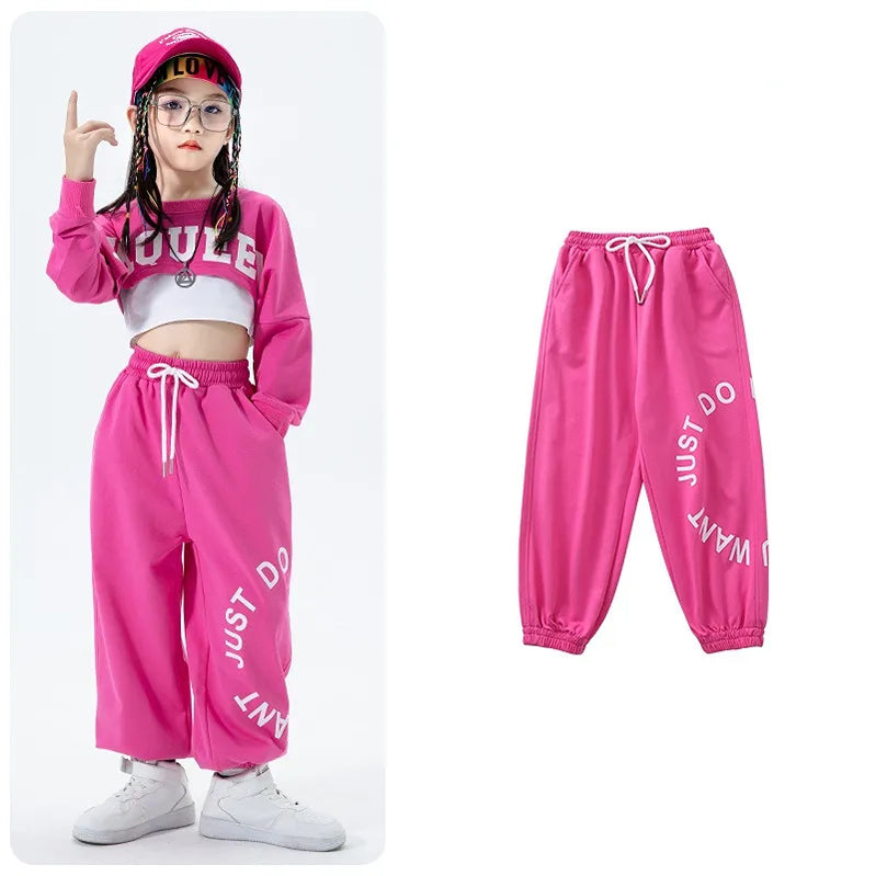 Girls Jazz Dance Performance Dress Girls Hip-hop Suit Cool Belly Button Exposed Clothing Children's Hip-hop Fashion Clothes 827 trousers