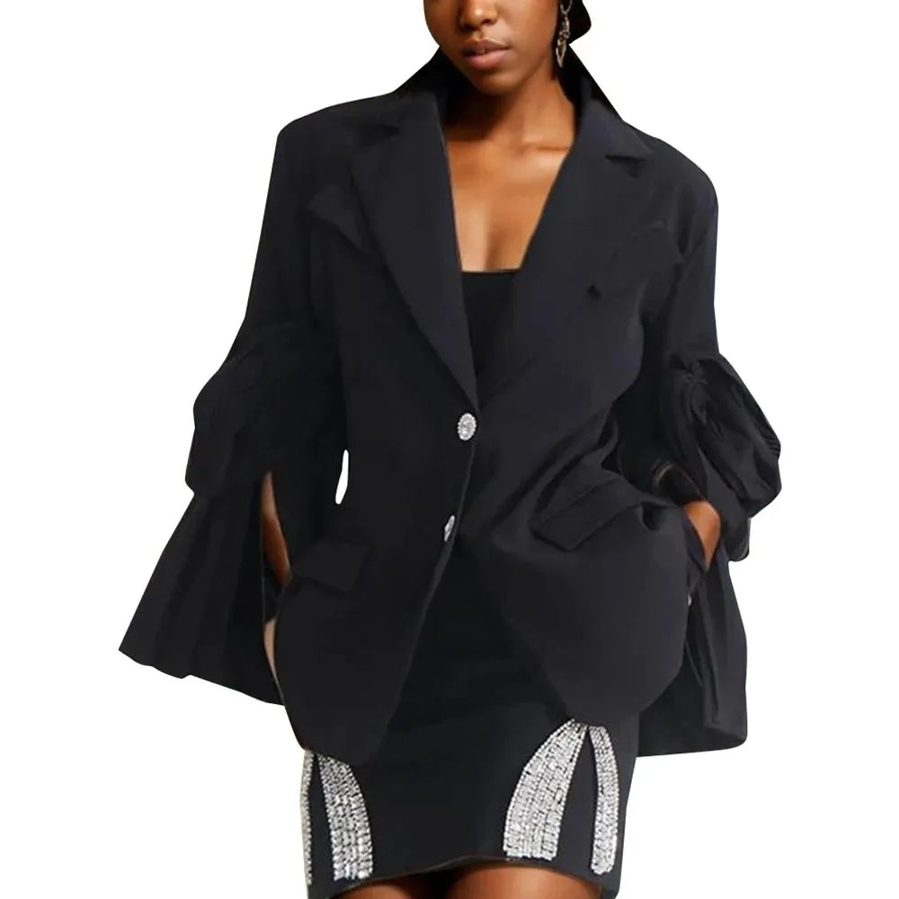 Solid Designer Blazers For Women Notched Collar Long Sleeve Patchwork Single Breasted Casual Blazer Female Clothing