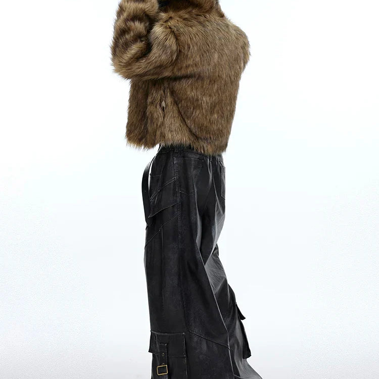 Mauroicardi Winter Short Thick Warm Brown Hairy Soft Faux Fur Coat Men with Turn-down Collar Long Sleeve Fluffy Jackets 2024