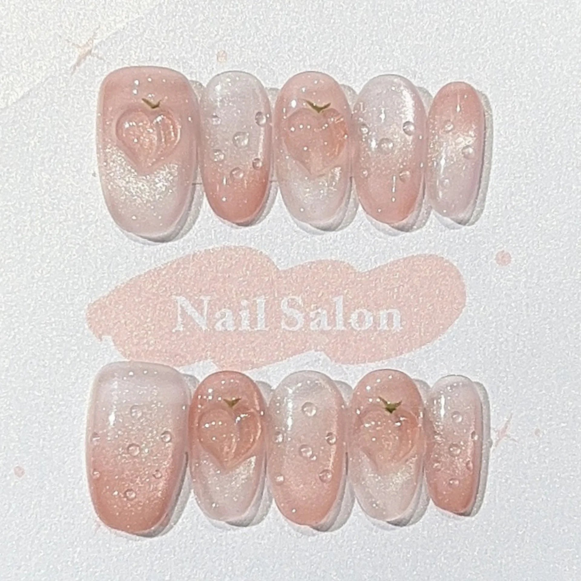 10pcs Handmade Nails Tips Gradient Cat's Eye Short Oval Fake Nail Simple Peach Pink False Nail Art Reusable Press on Nails Sets