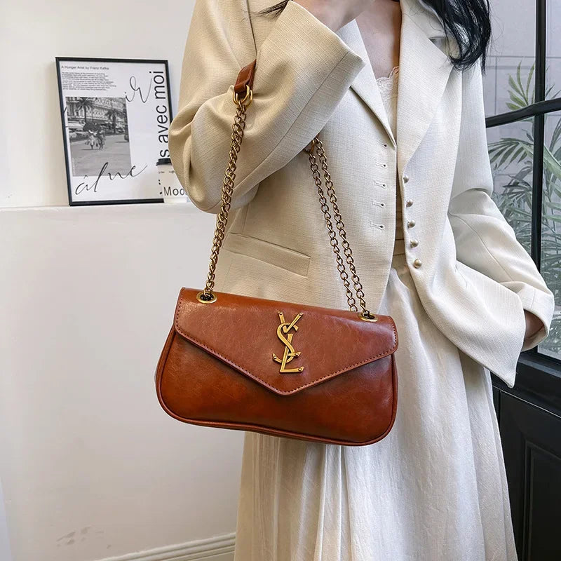 2025New Arrival Mini Envelope Bag Women's Vintage Chain Underarm Bag Stylish Texture Convertible Shoulder/Crossbody,Light Luxury
