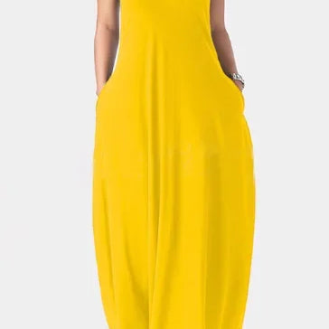 European and American Women's Cross border Summer New Product Solid Color Sexy Deep V Sling Dress Yellow