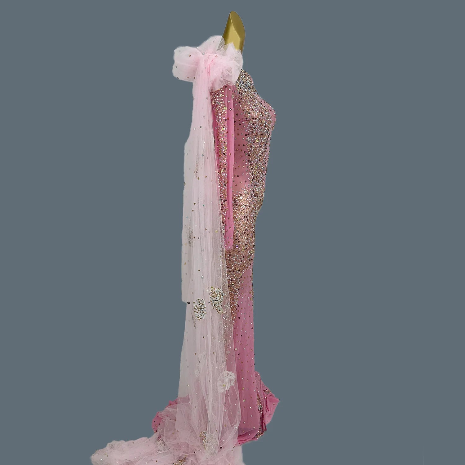 Sparkly Crystals Luxury Sheer Mesh Evening Gown Sexy Women Gauze Long Dress Birthday Wedding Prom Party High-end Outfit Shacha