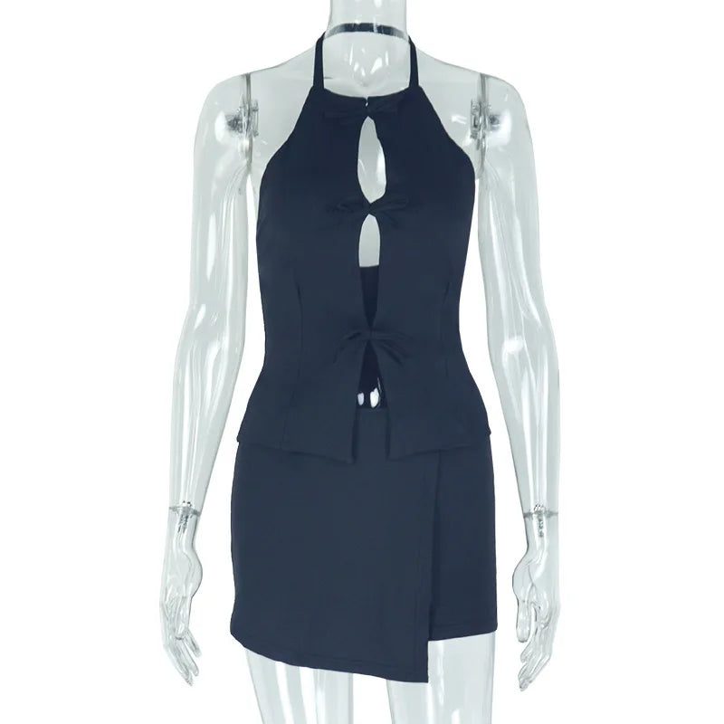 CM.YAYA 2025 Summer Women's Set Sleeveless Hollow Out Top+ Skirts Shorts Cute Street Two 2 Piece Sets Street Outfits Tracksuit